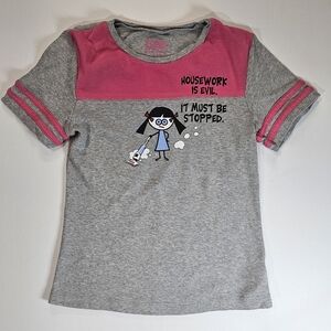 Stupid Factory T-shirt Womens Small Grey Pink Graphic Cotton Casual Novelty Tee‎